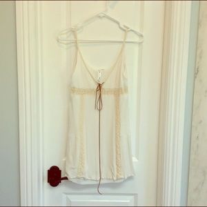 Boho LACE CREPE BEIGE MINI DRESS S